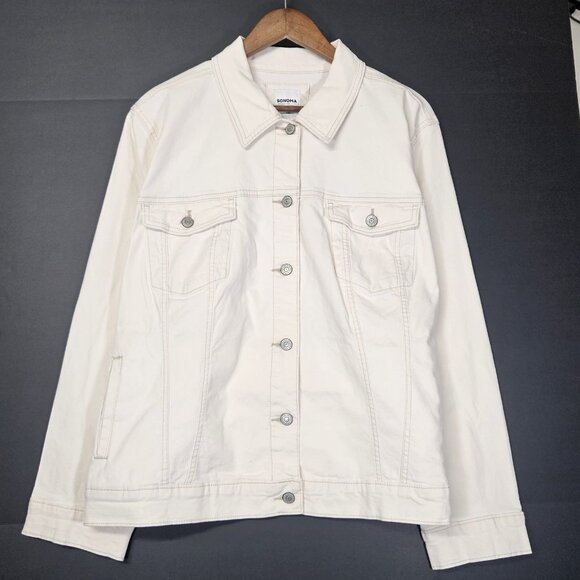 Sonoma Women's Stretch Classic Ecru Everyday White Denim Jacket Size 3X Relaxed - Picture 1 of 9